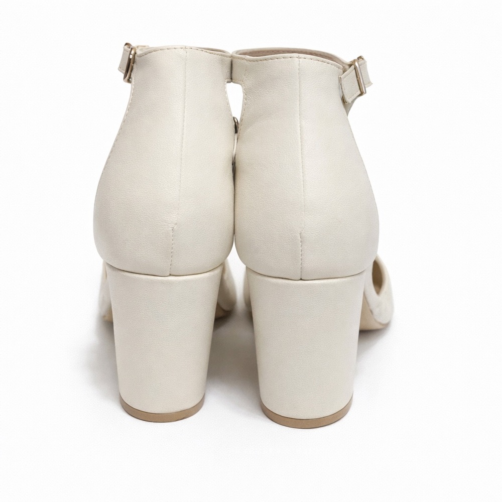 London Rebel Ivory Leather Block Heel Shoes | Bridal | Wide Fit | Size 9.5 Cream - Picture 5 of 9